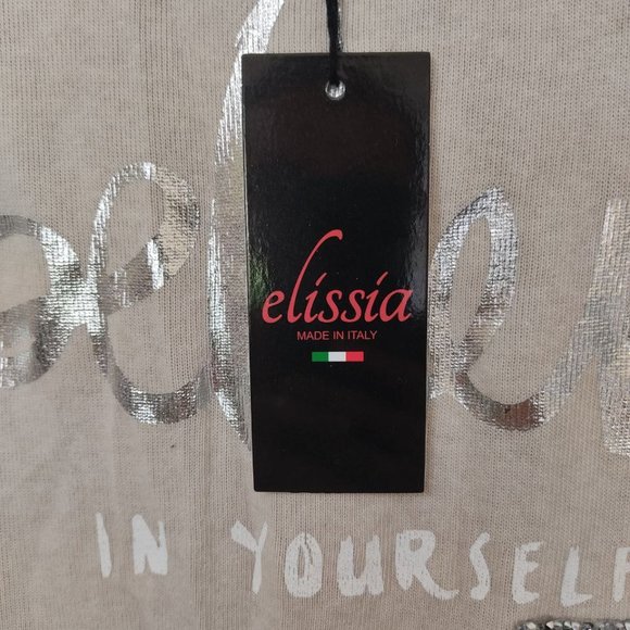 Elissia Blouse Women's Size M Beige Cursive Long Sleeve Made in Italy - Picture 5 of 16